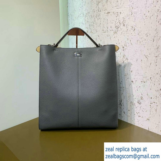 Fendi Roman Leather Peekaboo X-Lite Regular Tote Bag Gray 2019