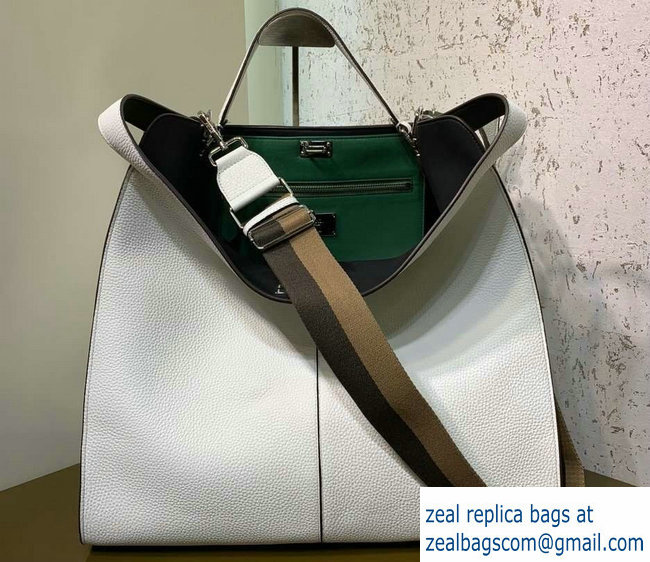 Fendi Roman Leather Peekaboo X-Lite Regular Tote Bag White 2019 - Click Image to Close