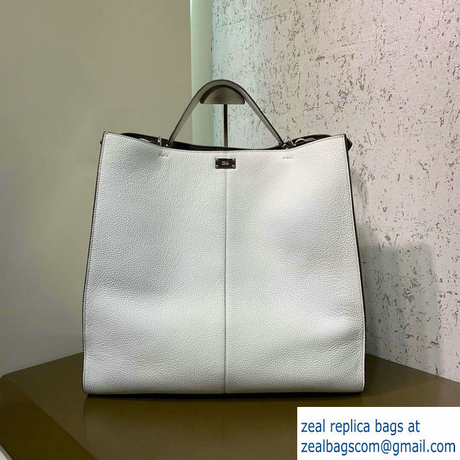 Fendi Roman Leather Peekaboo X-Lite Regular Tote Bag White 2019 - Click Image to Close