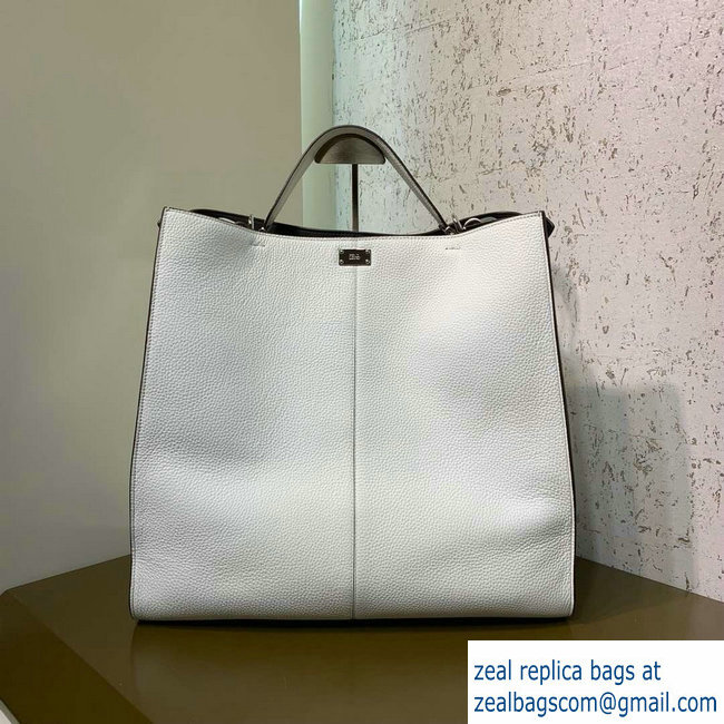 Fendi Roman Leather Peekaboo X-Lite Regular Tote Bag White 2019