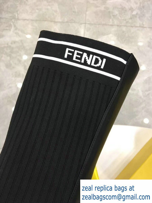 Fendi Stretch Ribbed Fabric and Leather Thigh-High Cuissard Boots Black Logo 2018