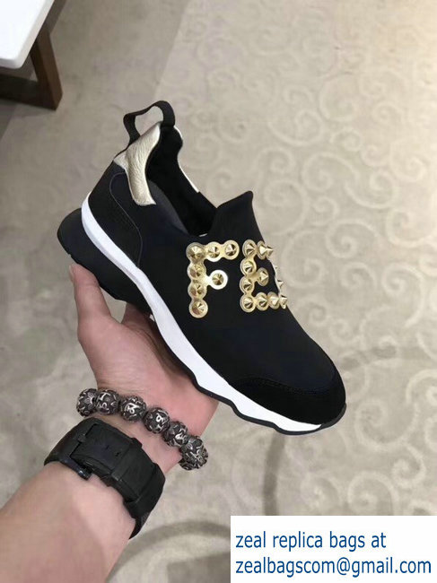 Fendi Studs Fabric Sneakers Logo Black/gold 2018