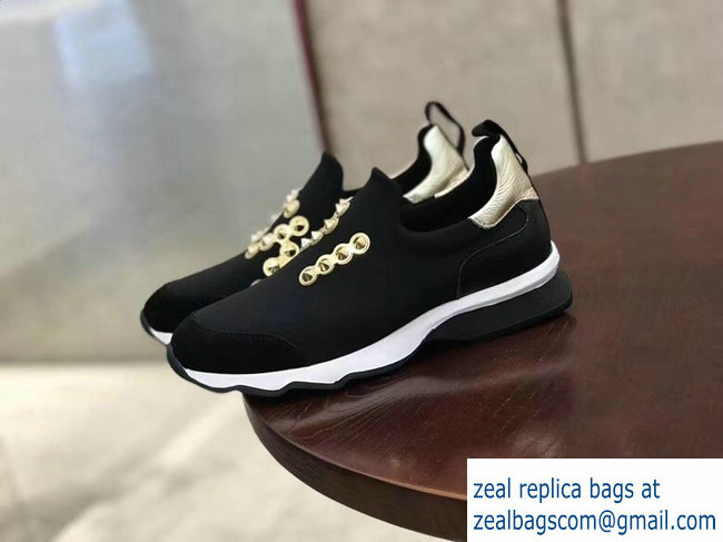 Fendi Studs Fabric Sneakers Logo Black/gold 2018