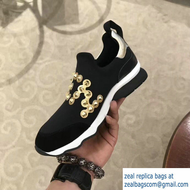 Fendi Studs Fabric Sneakers Logo Black/gold 2018