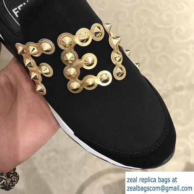 Fendi Studs Fabric Sneakers Logo Black/gold 2018