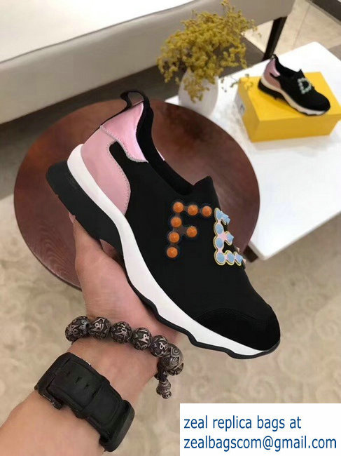 Fendi multicolor Studs Fabric Sneakers Logo Black 2018