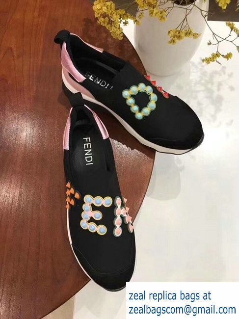 Fendi multicolor Studs Fabric Sneakers Logo Black 2018