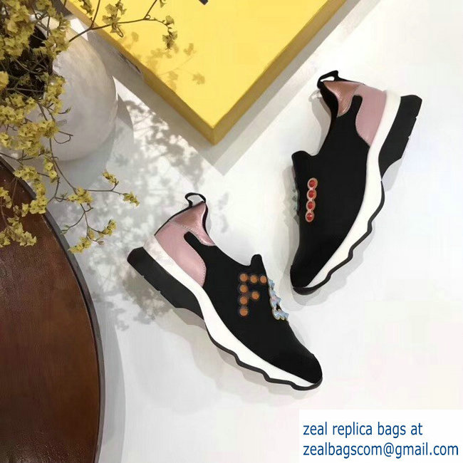 Fendi multicolor Studs Fabric Sneakers Logo Black 2018