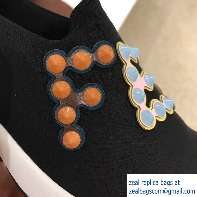 Fendi multicolor Studs Fabric Sneakers Logo Black 2018