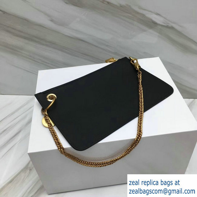 Givench GV Flat Zippered Pouch Bag In Smooth Leather Black/Gold2018