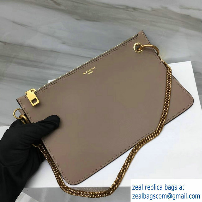 Givench GV Flat Zippered Pouch Bag In Smooth Leather Camel/Gold 2018