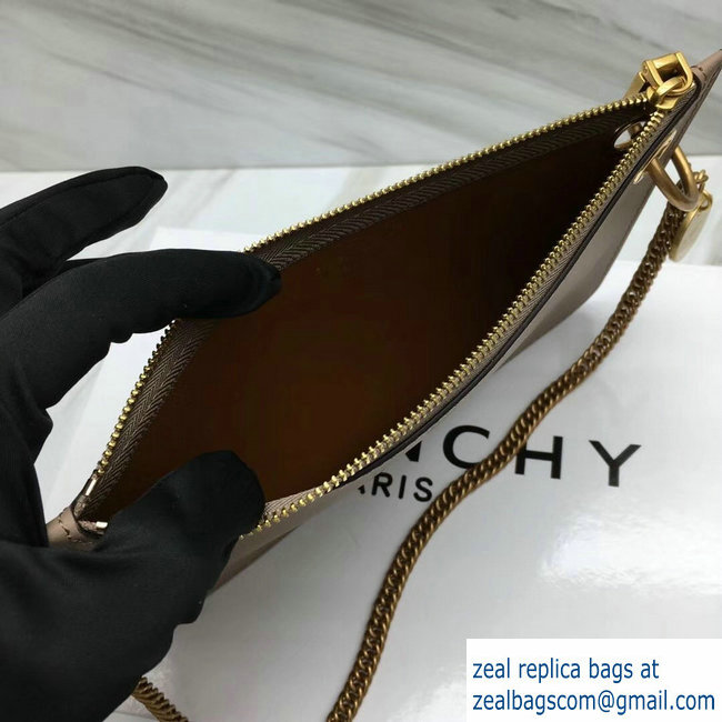 Givench GV Flat Zippered Pouch Bag In Smooth Leather Camel/Gold 2018