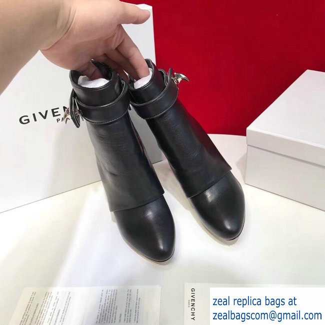 Givenchy Heel 11cm Leather Shark Lock Ankle Boots Black 2018 - Click Image to Close