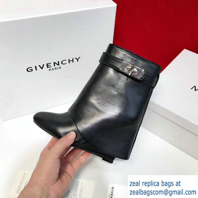 Givenchy Heel 11cm Leather Shark Lock Ankle Boots Black 2018 - Click Image to Close