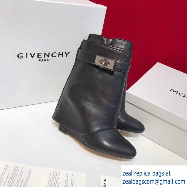 Givenchy Heel 11cm Leather Shark Lock Ankle Boots Black 2018