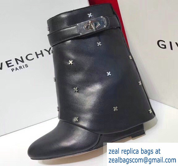 Givenchy Heel 11cm Leather Shark Lock Ankle Boots Black/Silver Cross 2018 - Click Image to Close
