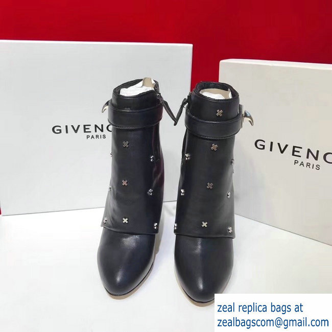 Givenchy Heel 11cm Leather Shark Lock Ankle Boots Black/Silver Cross 2018