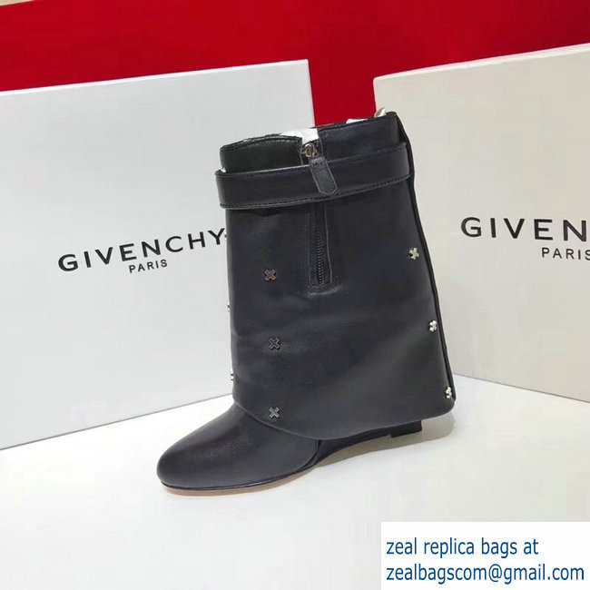 Givenchy Heel 11cm Leather Shark Lock Ankle Boots Black/Silver Cross 2018