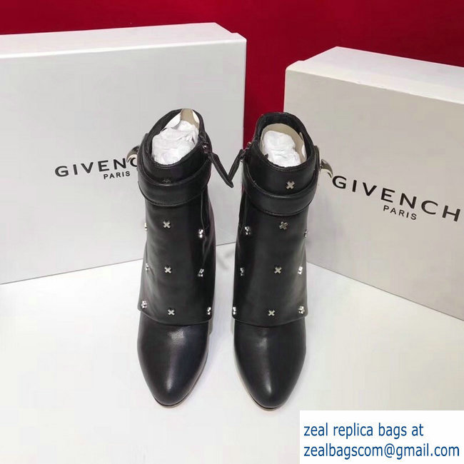 Givenchy Heel 11cm Leather Shark Lock Ankle Boots Black/Silver Cross 2018