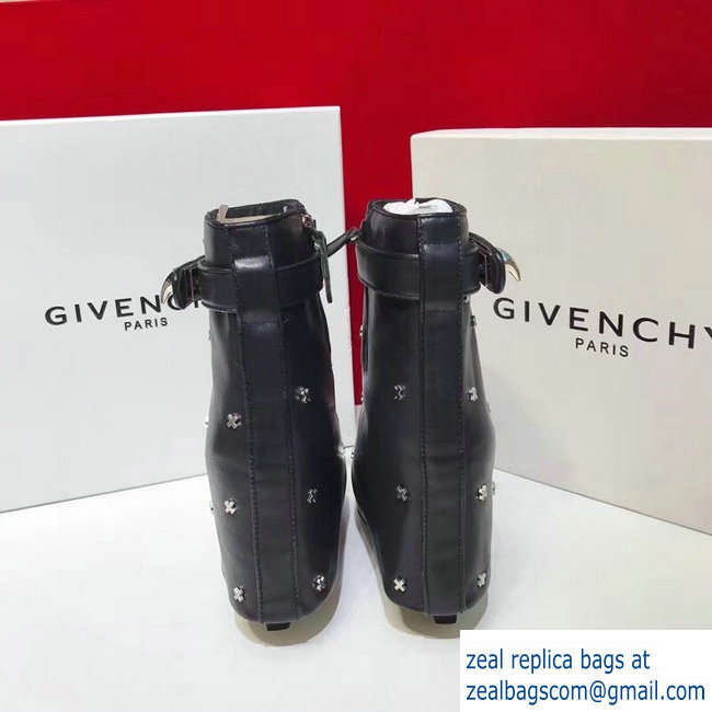 Givenchy Heel 11cm Leather Shark Lock Ankle Boots Black/Silver Cross 2018