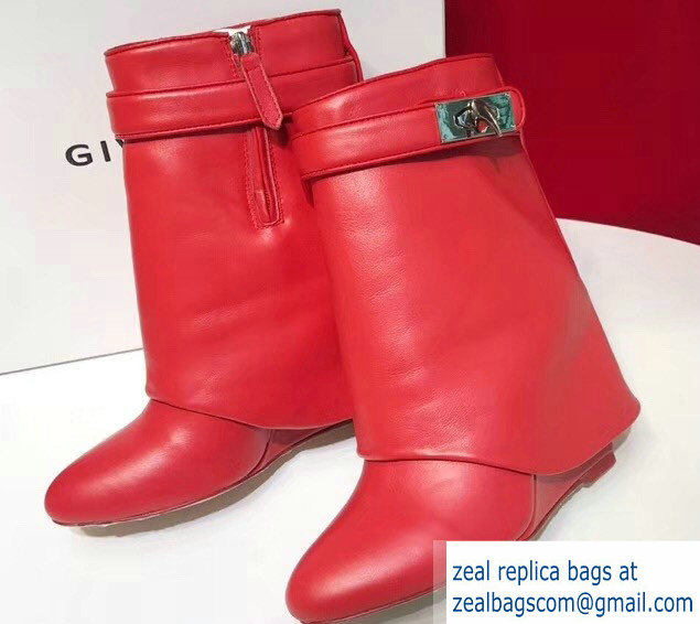 Givenchy Heel 11cm Leather Shark Lock Ankle Boots Red 2018 - Click Image to Close