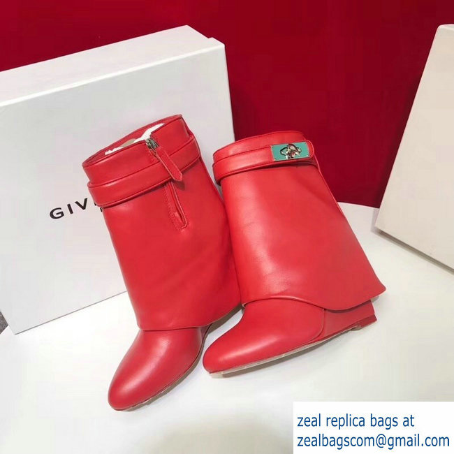 Givenchy Heel 11cm Leather Shark Lock Ankle Boots Red 2018 - Click Image to Close