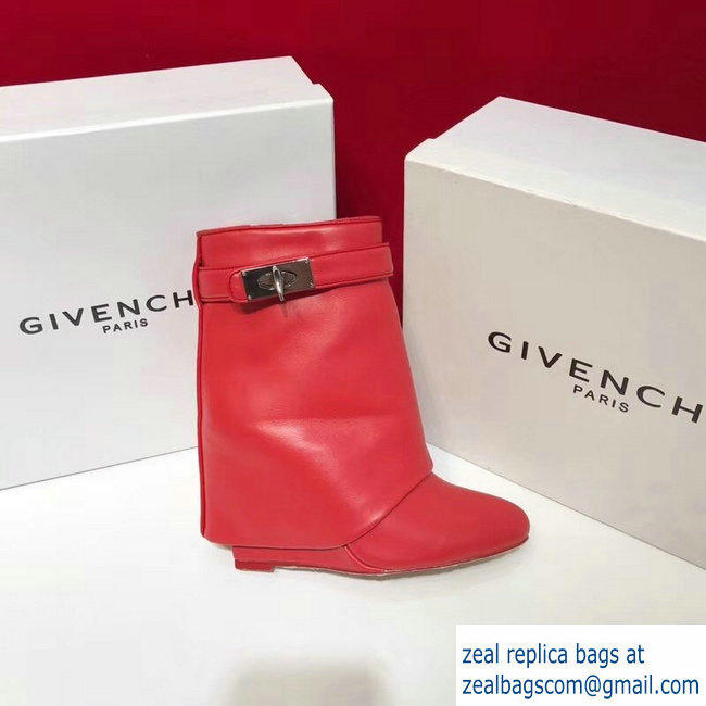 Givenchy Heel 11cm Leather Shark Lock Ankle Boots Red 2018