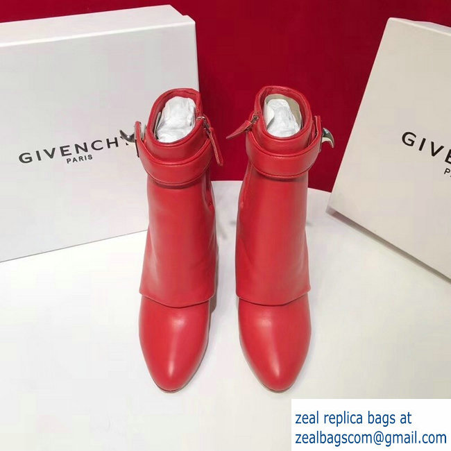 Givenchy Heel 11cm Leather Shark Lock Ankle Boots Red 2018 - Click Image to Close