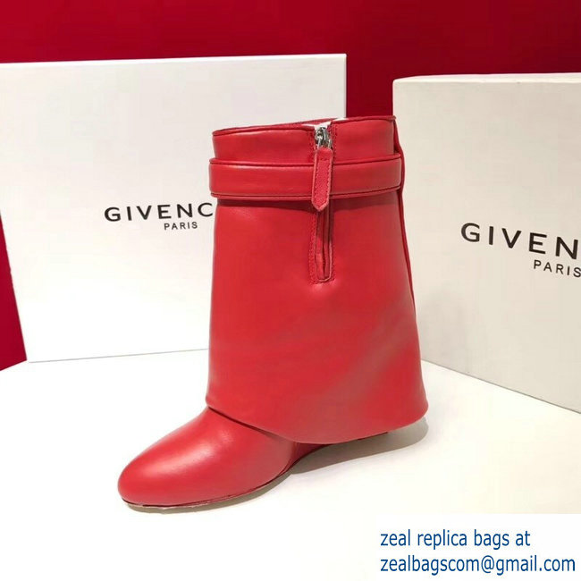 Givenchy Heel 11cm Leather Shark Lock Ankle Boots Red 2018