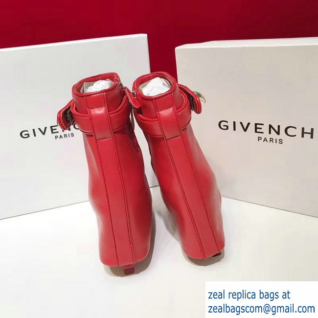 Givenchy Heel 11cm Leather Shark Lock Ankle Boots Red 2018 - Click Image to Close