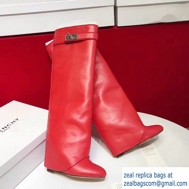 Givenchy Heel 11cm Leather Shark Lock Boots Red 2018 - Click Image to Close