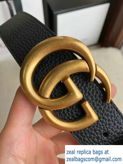 Gucci 3.8cm Wide grained Leather Belt With gold gg buckle 02