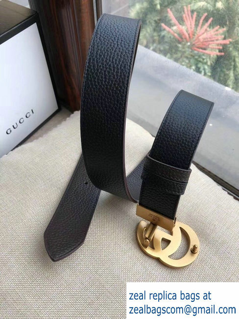 Gucci 3.8cm Wide grained Leather Belt With gold gg buckle 02