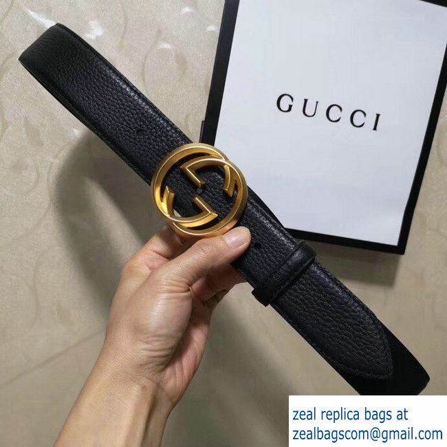 Gucci 3.8cm Wide grained Leather Belt With gold gg buckle