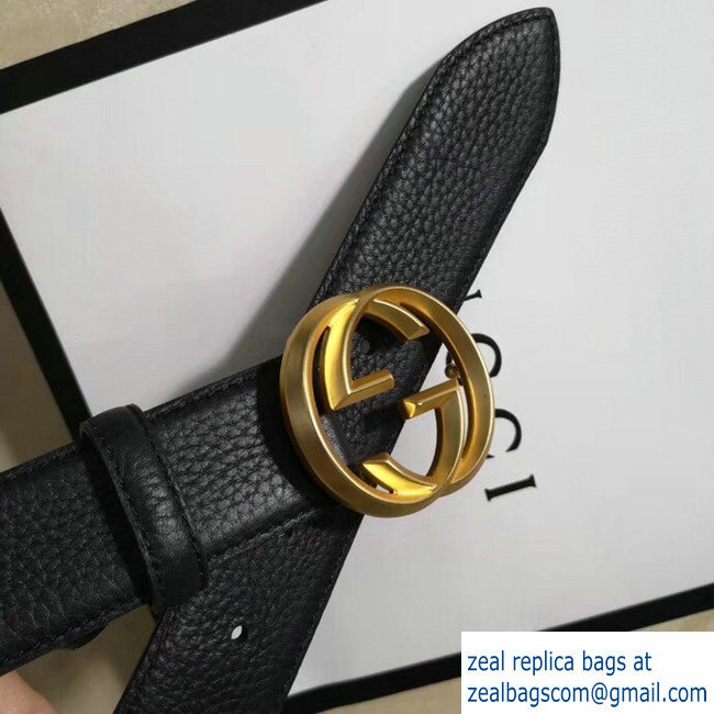 Gucci 3.8cm Wide grained Leather Belt With gold gg buckle