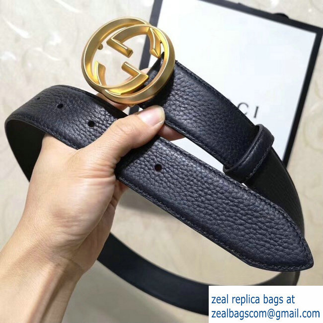 Gucci 3.8cm Wide grained Leather Belt With gold gg buckle