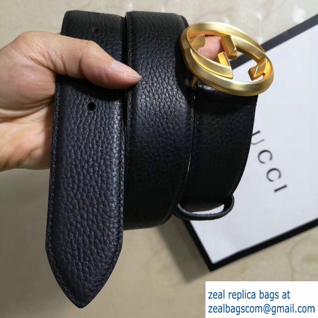 Gucci 3.8cm Wide grained Leather Belt With gold gg buckle