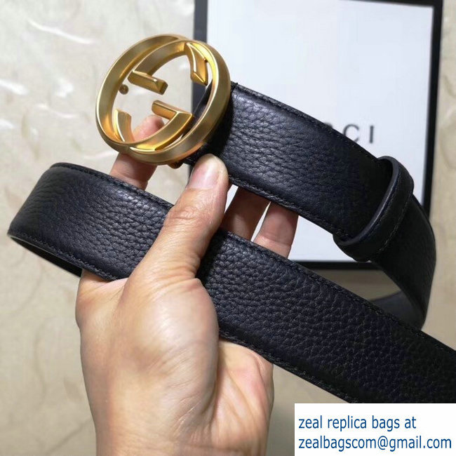 Gucci 3.8cm Wide grained Leather Belt With gold gg buckle - Click Image to Close