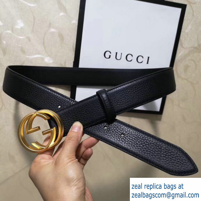 Gucci 3.8cm Wide grained Leather Belt With gold gg buckle