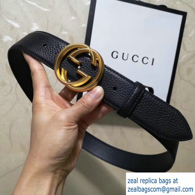 Gucci 3.8cm Wide grained Leather Belt With gold gg buckle