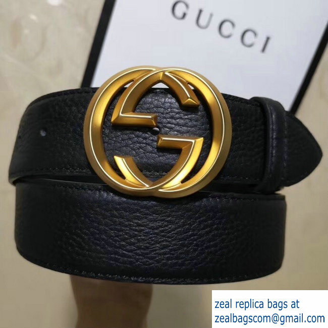 Gucci 3.8cm Wide grained Leather Belt With gold gg buckle