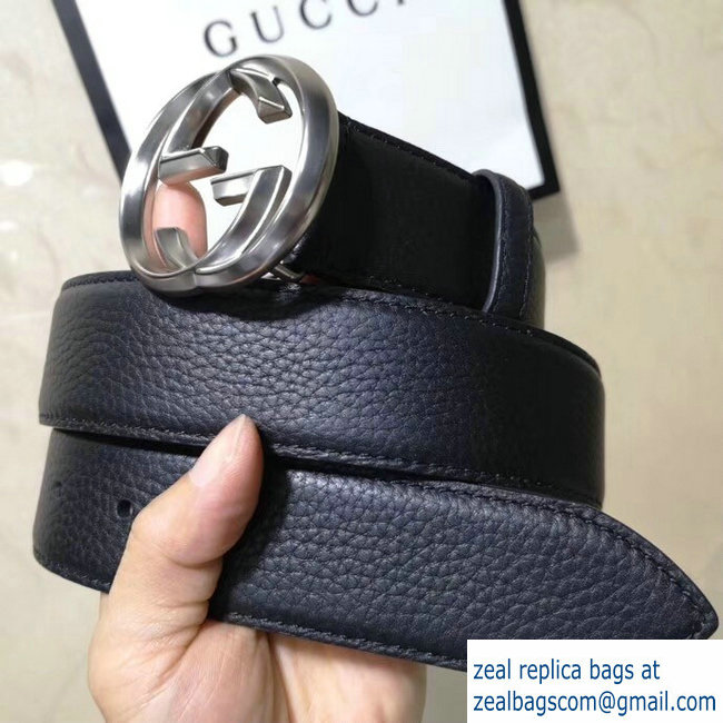 Gucci 3.8cm Wide grained Leather Belt With silver gg buckle