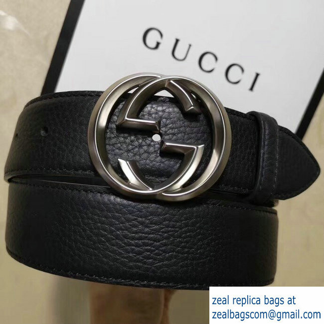 Gucci 3.8cm Wide grained Leather Belt With silver gg buckle