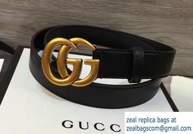 Gucci 3cm Wide Leather Belt With gold gg buckle - Click Image to Close