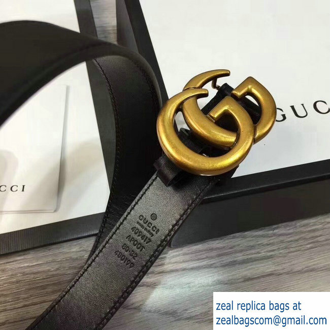 Gucci 3cm Wide Leather Belt With gold gg buckle