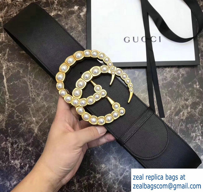 Gucci 7cm Wide Leather Belt With Pearl Double G