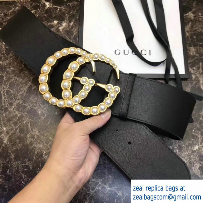 Gucci 7cm Wide Leather Belt With Pearl Double G