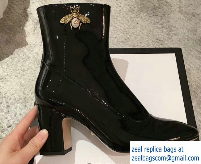 Gucci Bee Patent Leather Ankle Boots Black 2018 - Click Image to Close