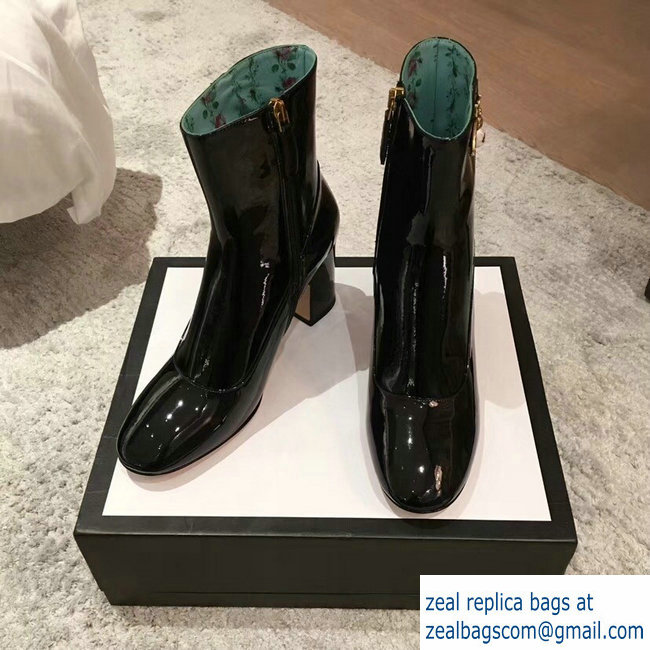 Gucci Bee Patent Leather Ankle Boots Black 2018 - Click Image to Close