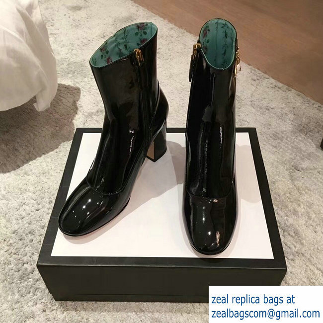 Gucci Bee Patent Leather Ankle Boots Black 2018